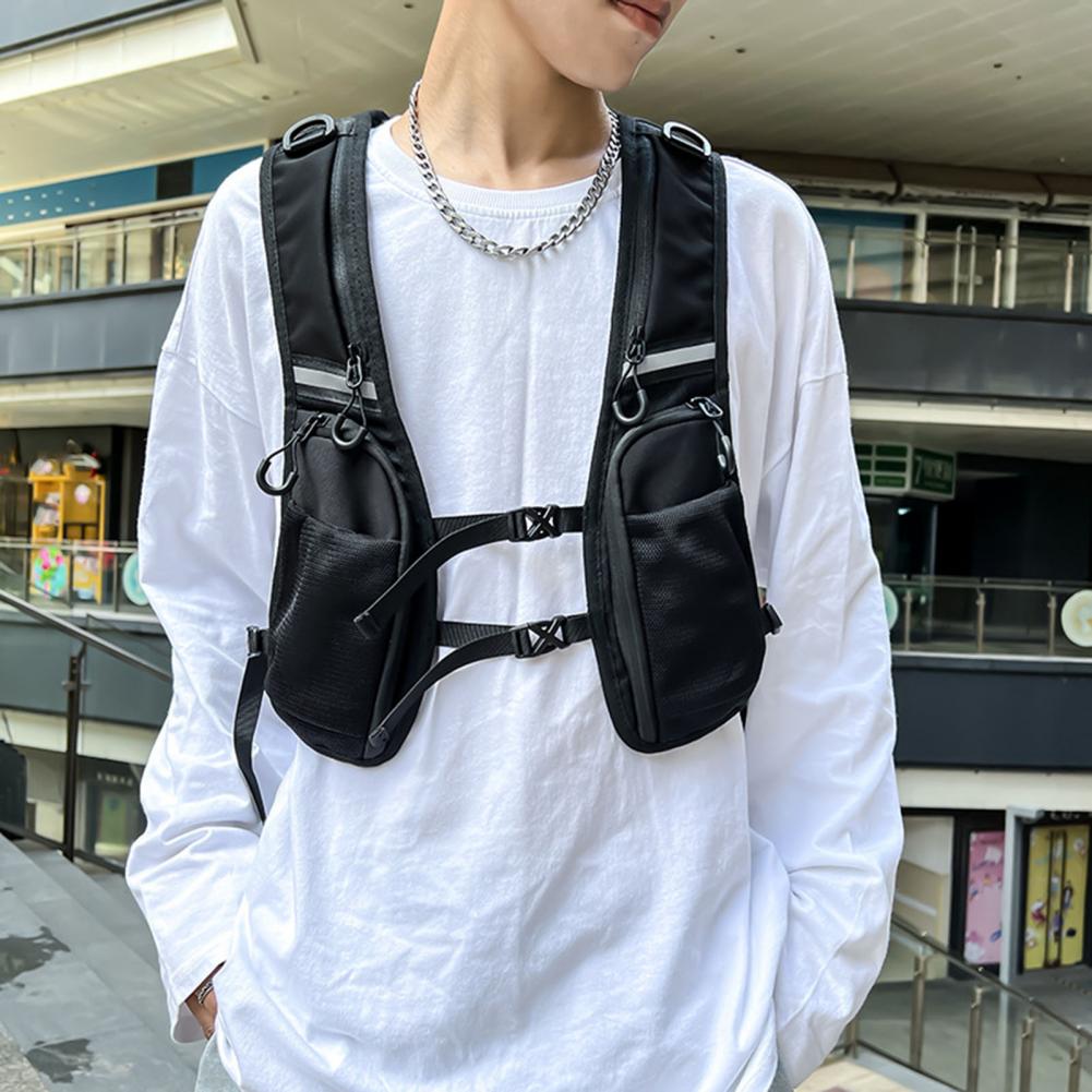 Streetwear Brand Bag - 男性用反射型チェストバッグ,大容量,カジュアルベスト,ストリートウェア,スポーツ,ヒップホップ,機能的でトレンディなブランド