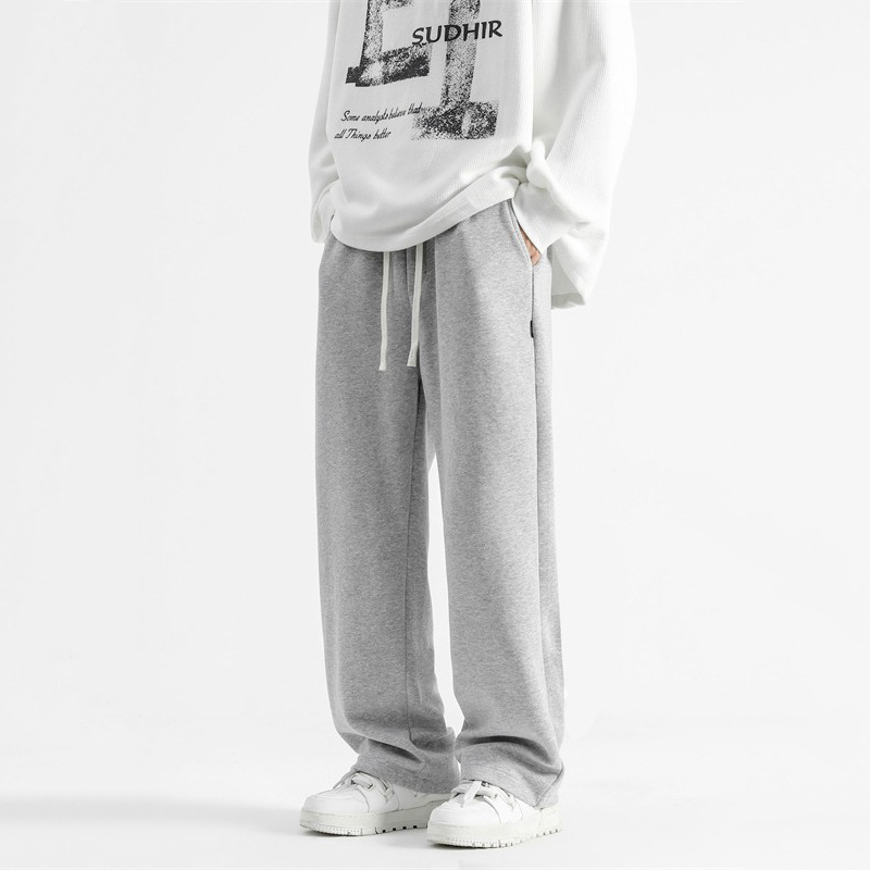 Streetwear Brand Pants - TFETTERS ブランドグレーモーションパンツメンズ 2026 だぶだぶストレートレッグミッドライズスウェットパンツティーンエイジャーカジュアルデイリー男性服オーバーサイズ