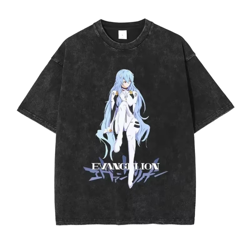 Streetwear Brand Shirts - 特大メンズ Tシャツ服 EVA アニメストリートブランドヴィンテージウォッシュド女性半袖 Tシャツカジュアルトップス夏ヒップホップ