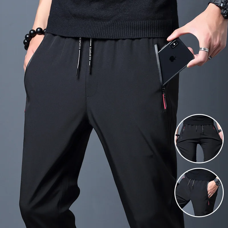 Streetwear Brand Pants - メンズカジュアルパンツストレートスリムフィット弾性ウエストジョガー韓国クラシックブルーブラックグレー男性ブランドのズボンプラスサイズ