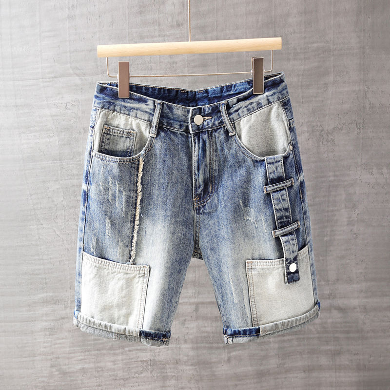 Streetwear Brand Pants - メンズショートジーンズパンツポケット付き洗濯ブルー男性デニムショートパンツ販売韓国ファッションジョート薄い夏ストリートオリジナルXL