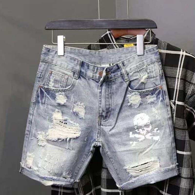 Streetwear Brand Pants - メンズの穴のある伸縮性のあるサマージーンズ,フィットしたファッショナブルな韓国スタイルのストリートウェア,デニムショーツ