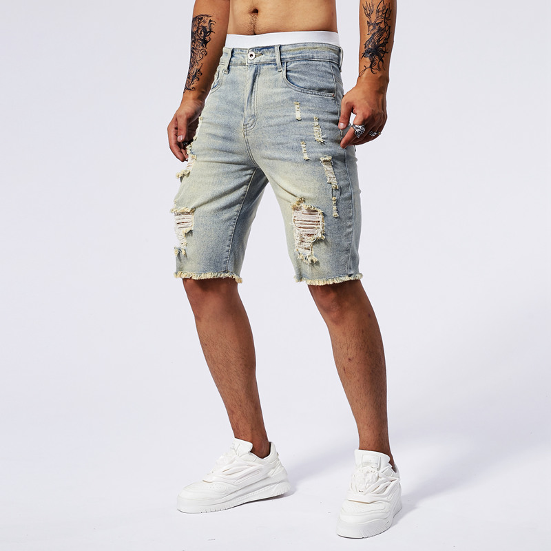 2025 夏の新メンズリッピングデニムショーツファッションヴ - Streetwear Brand New のレビューと価格