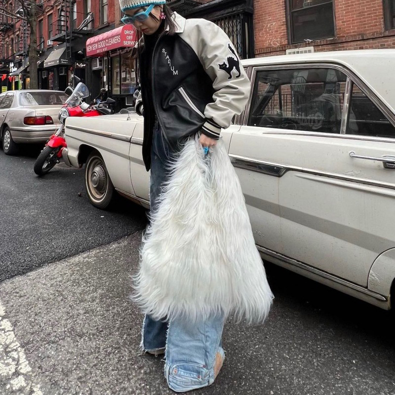 女性用フェイクファーホボショルダーバッグ,女の子用原宿ハンド - Streetwear Brand Bag のレビューと価格