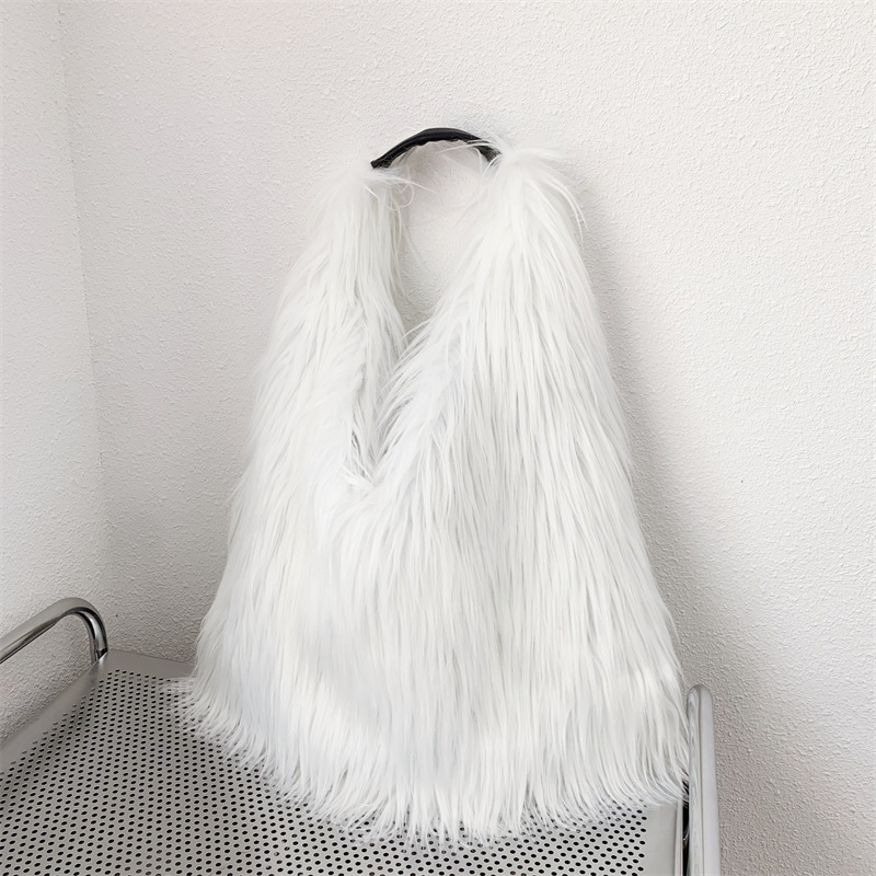 女性用フェイクファーホボショルダーバッグ,女の子用原宿ハンド - Streetwear Brand Bag のレビューと価格