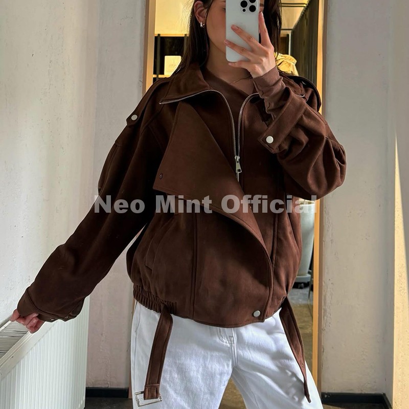 ネオミント秋の新ブラウン特大スエードジャケット女性シックなブ - Streetwear Brand New のレビューと価格