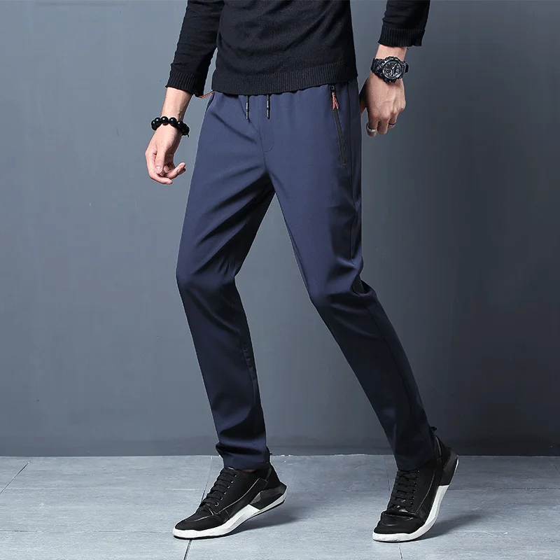 メンズカジュアルパンツストレートスリムフィット弾性ウエストジ - Streetwear Brand Pants のレビューと価格