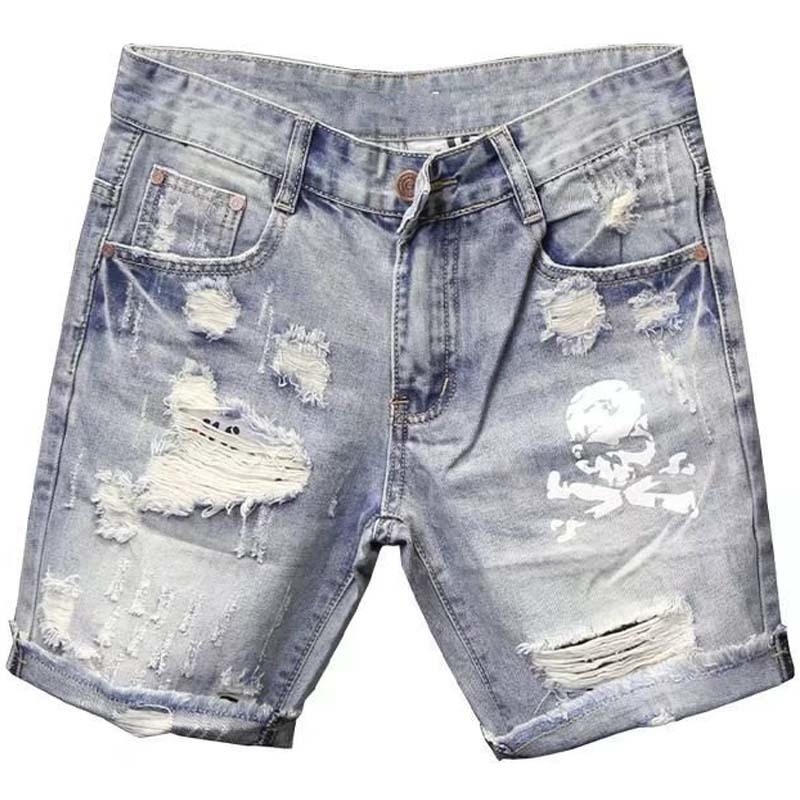 メンズの穴のある伸縮性のあるサマージーンズ,フィットしたファ - Streetwear Brand Pants のレビューと価格
