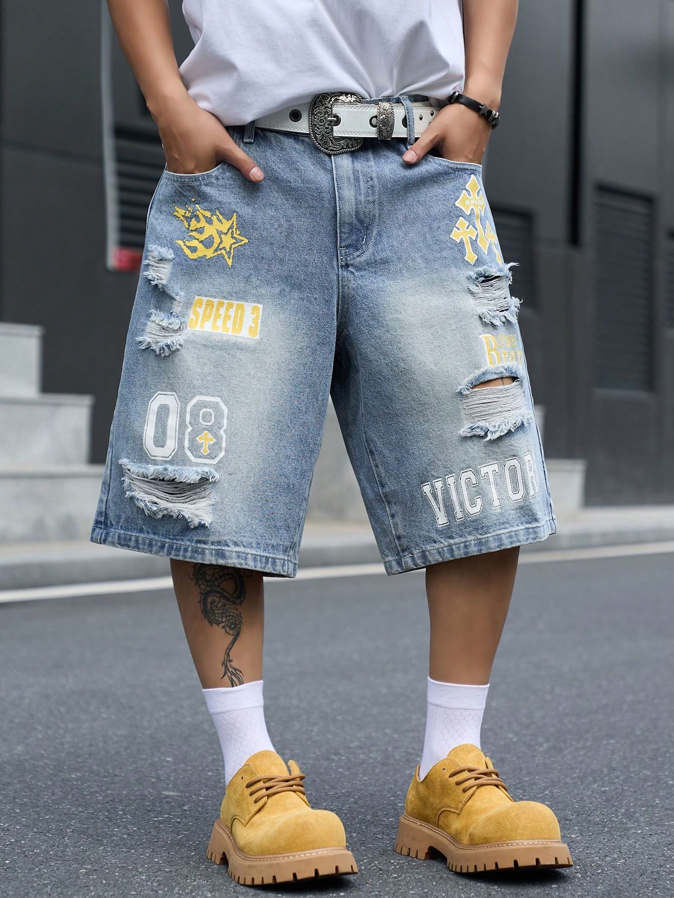 メンズ ルーズフィット デニム バミューダ ショーツ、ヴィン - Streetwear Brand Pants のレビューと価格