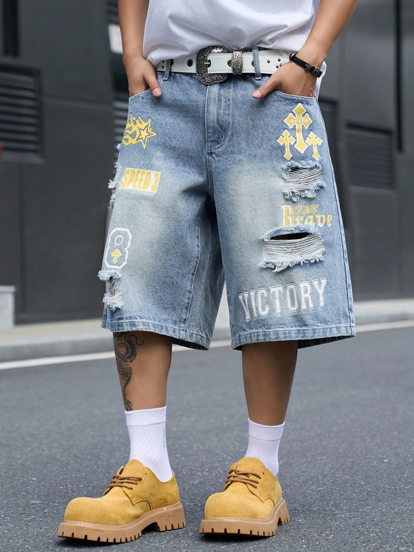 メンズ ルーズフィット デニム バミューダ ショーツ、ヴィン - Streetwear Brand Pants のレビューと価格