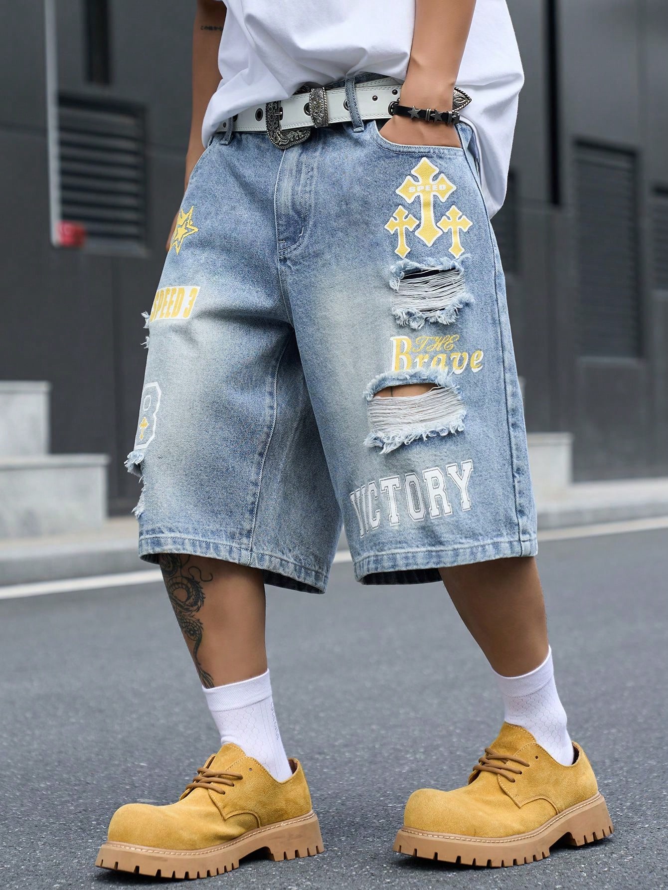 メンズ ルーズフィット デニム バミューダ ショーツ、ヴィン - Streetwear Brand Pants のレビューと価格